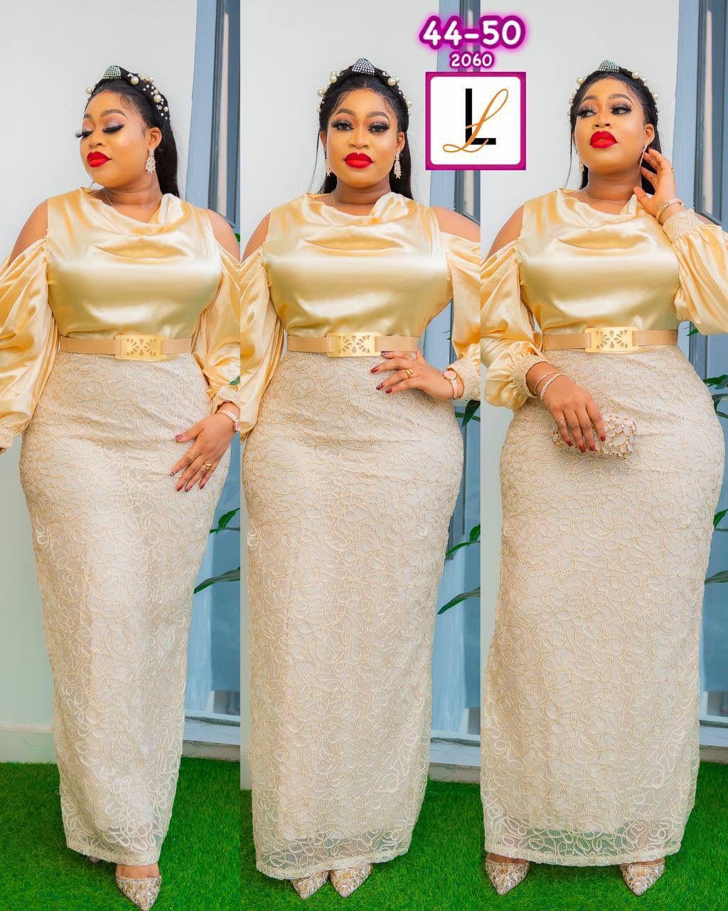 Elegant Gold Satin & Lace Maxi Dress