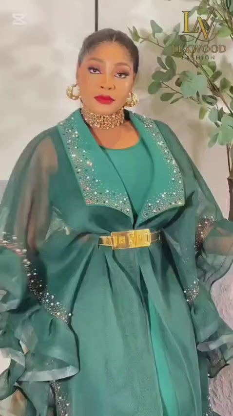 Lexwood Fashion Emerald Green Embellished Ruffle Robe Set