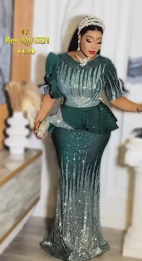 Bee Queen Emerald Sequin Peplum Maxi Dress