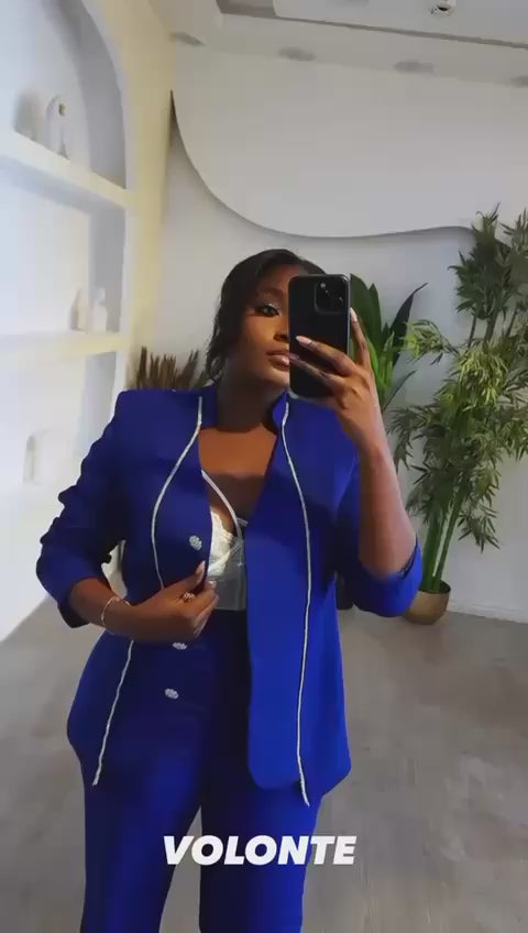 Volonte Royal Blue Rhinestone Trim Pantsuit Set